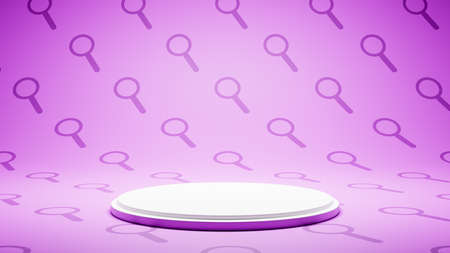 Empty White Platform on Magnifier Glass Symbol Pattern Studio Background