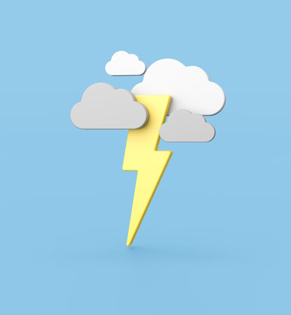Thunderstorm 3D Illustration on Blue Backgroundの写真素材