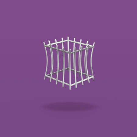 Empty Iron Cage on Purple Backgroundの写真素材
