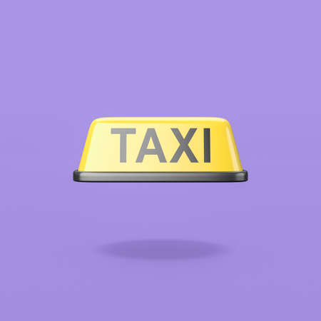 Yellow Taxi Roof Signboard on Purple Backgroundの写真素材