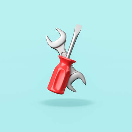 Hand Tools on Blue Background, Fix Conceptの写真素材