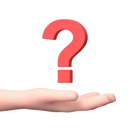 Hand Holding a Question Mark. 3D Cartoon Character. Isolated on Whiteの写真素材