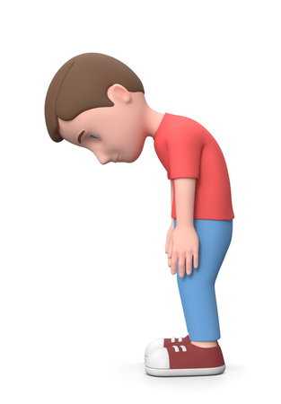 Sad Young Kid. 3D Cartoon Character Isolated on Whiteの写真素材