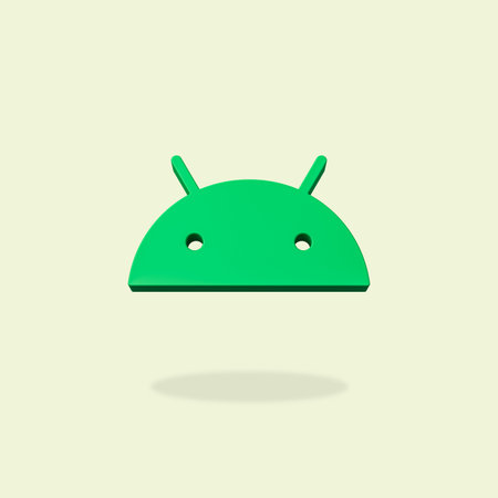 Android OS Logo on Flat Yellow Backgroundのeditorial素材