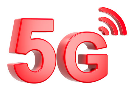 Red 5G 3D Text Isolated on White Backgroundの写真素材
