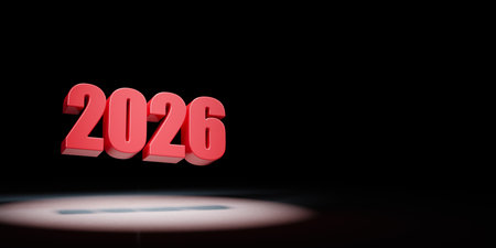 2026 Year Number Text Spotlighted on Black Background