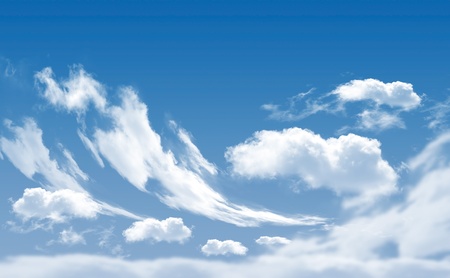 Photo of clouds and sun in the background of a beautiful blue skyの写真素材