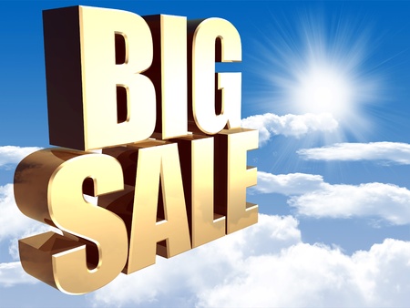 3D image of the text of a big sale, made of pure, beautiful goldの写真素材