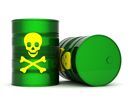 iron barrel with toxic waste on a white backgroundの写真素材
