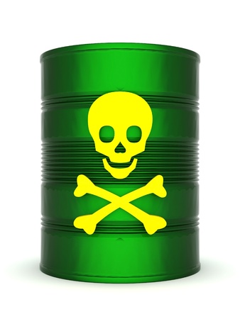 iron barrel with toxic waste on a white backgroundの写真素材