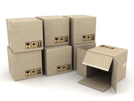boxes of cardboard image on white backgroundの写真素材
