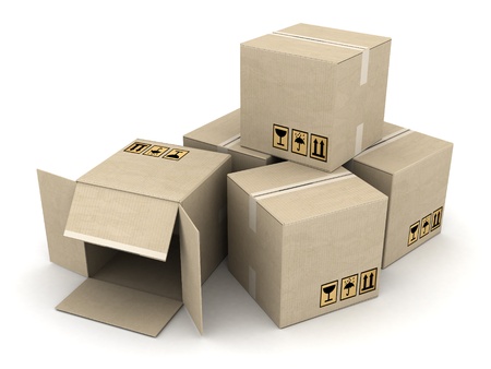 boxes of cardboard image on white backgroundの写真素材