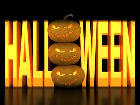 Image sinister pumpkins for Halloween on a black backgroundの写真素材