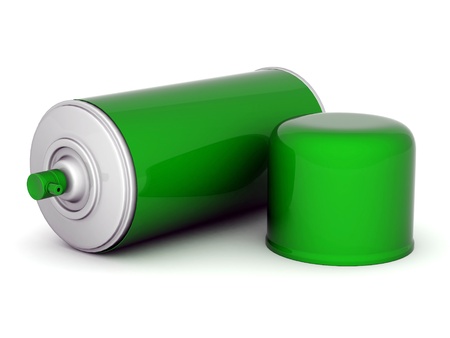 Image of aluminum spray cans of paint on a white backgroundの写真素材
