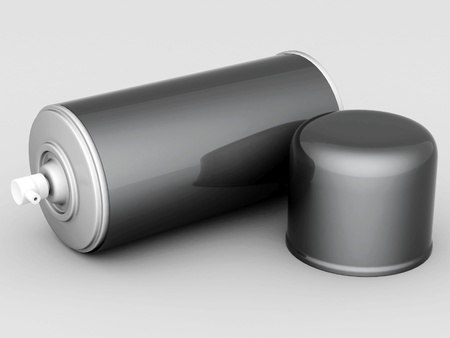 Image of aluminum spray cans of paint on a gray backgroundの写真素材