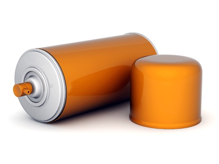Image of aluminum spray cans of paint on a white backgroundの写真素材