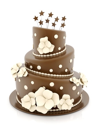 A beautiful wedding cake on a white backgroundの写真素材