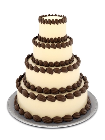 A beautiful wedding cake on a white backgroundの写真素材