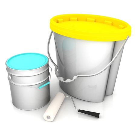 image cans of paint on a white backgroundの写真素材