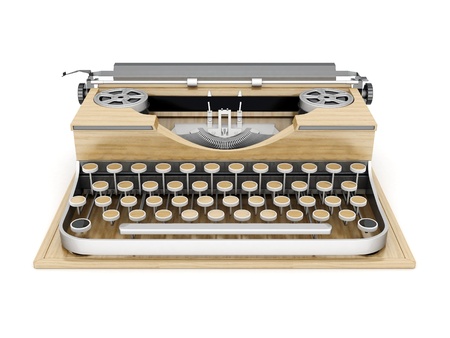 vintage typewriter isolated on white backgroundの写真素材