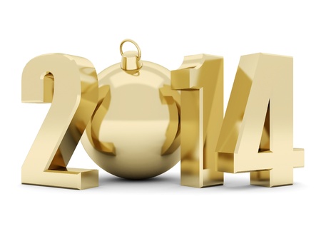 happy new year 2014 Illustrations 3d on a white backgroundの写真素材