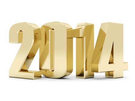 happy new year 2014 Illustrations 3d on a white backgroundの写真素材