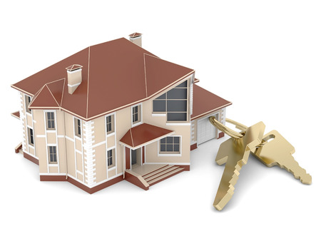 House with keys, home buying, ownership or security conceptの写真素材