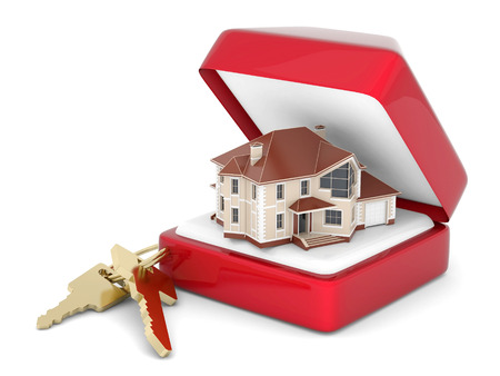 House with keys, home buying, ownership or security conceptの写真素材