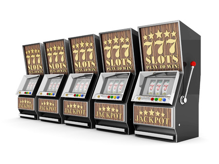 slot machine, gamble machine on a white backgroundの写真素材