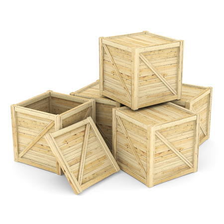 wooden crate isolated on white backgroundの写真素材