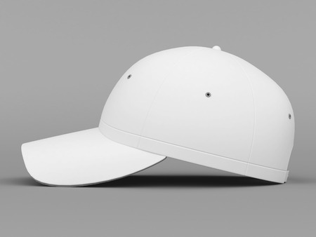 White baseball cap on gray backgroundの写真素材