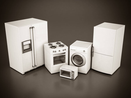 picture of household appliances on a gray background. black and whiteの写真素材