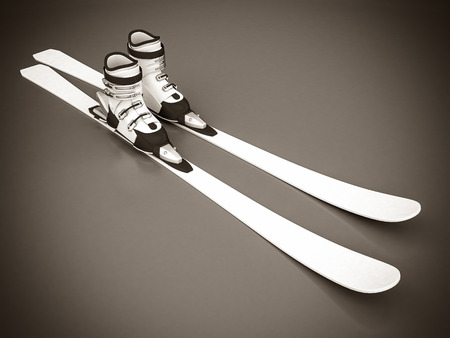 beautiful skiing on a gray background. black and whiteの写真素材