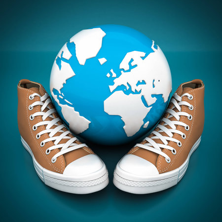 Fashion leather shoes on a blue backgroundの写真素材