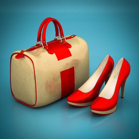 High heel shoes on a blue backgroundの写真素材