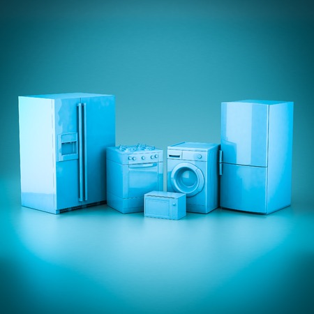 picture of household appliances on a blue backgroundの写真素材