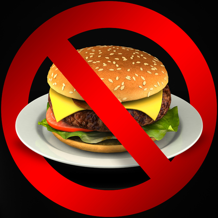 Fast food danger label. Very beautiful 3D illustrationの写真素材