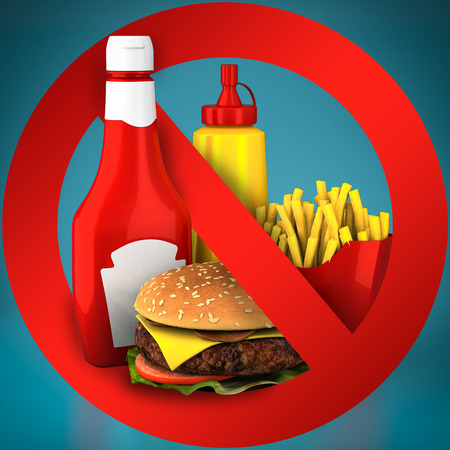 Fast food danger label. Very beautiful 3D illustrationの写真素材