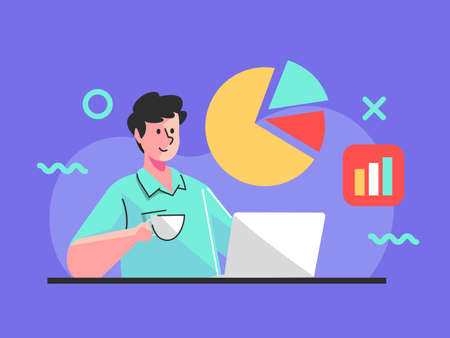 working on business data analysisのイラスト素材