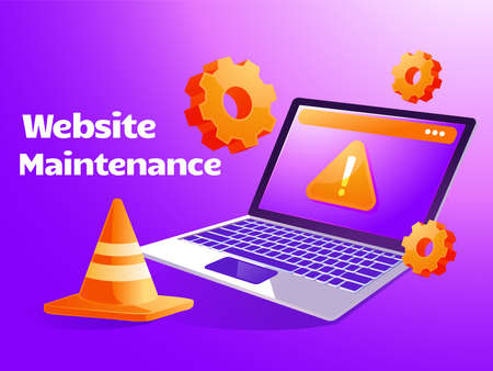 Website maintenance, update internet software, development webpages with laptopのイラスト素材