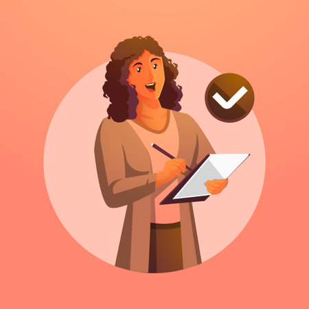 a woman takes notes and plans to provide consulting servicesのイラスト素材