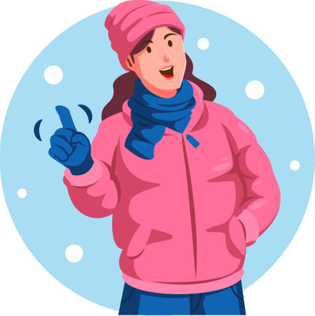 Illustration of a Woman Wearing a Winter Clothes Showing Thumbs Up