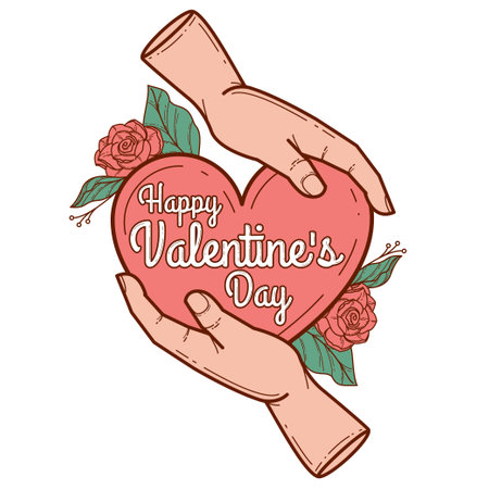 Valentine's day greeting card with heart in hands. Vector illustration.のイラスト素材