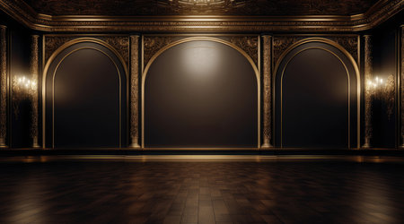 Interior of a classic theater with wooden floor. 3d renderingの素材
