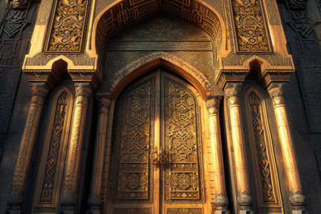 Interior of the mosque with wooden doorの素材