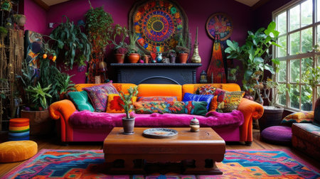interior of a living room with a sofa and a coffee tableの素材