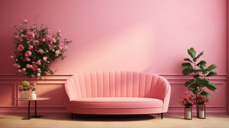 Pink sofa in the living room. 3d render illustration mock upの素材