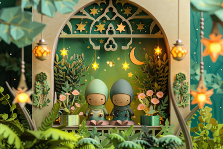 3d rendering of a ramadan kareem celebration with kidsの素材