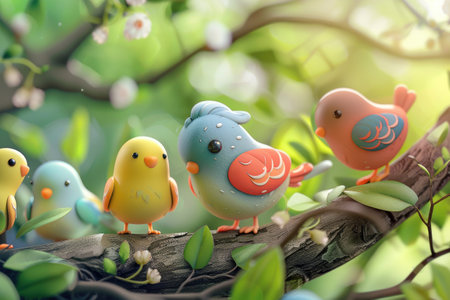 cute birds and spring flowers. Happy Easter.の素材