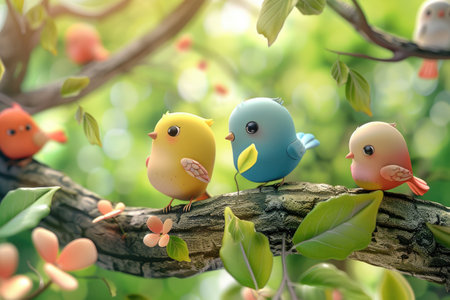 cute birds on tree branch in the garden. nature background.の素材